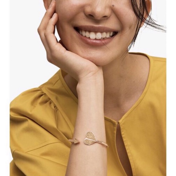 KATE SPADE • Rose Gold Heritage Heart Gold Glitter Flex Cuff Bracelet - Picture 2 of 7